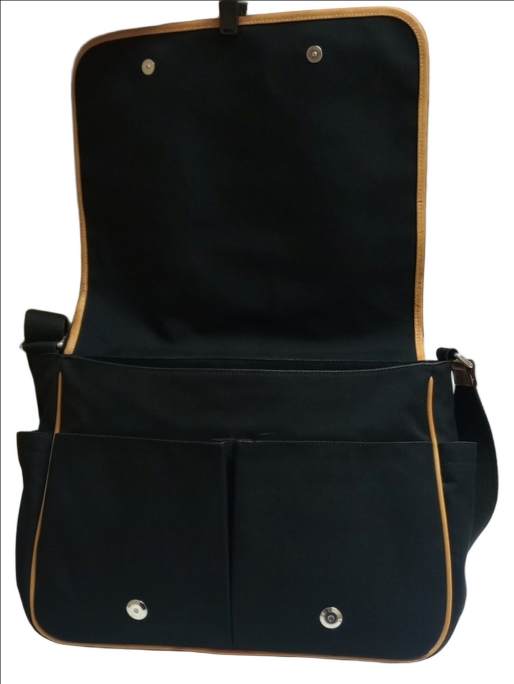 COACH "HUDSON" MESSENGER LAPTOP BUSINESS TRAVEL BLACK BAG WITH TAN LEATHER TRIM - Picture 10 of 16